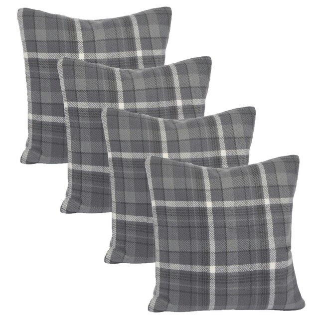 OHS 4 x Winsford Woven Check Printed Cushion Covers, 45x45cm - Charcoal