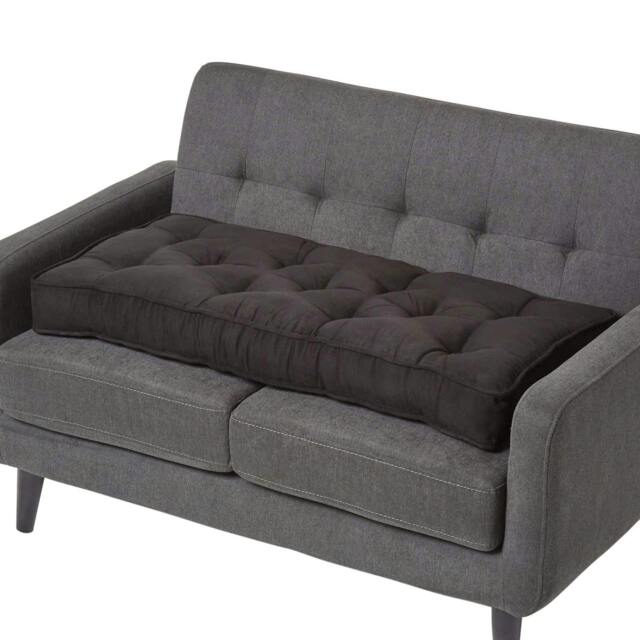 Homescapes Black Faux Suede 2 Seater Booster Cushion Black Black H 10 x W 100 x D 48 cm