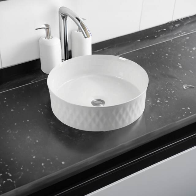 Limoge 7981 Ceramic Vert Round Countertop Basin with Texture Effects