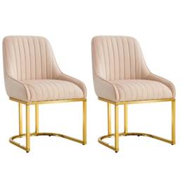 Set Of 2 Velvet Dining Chairs Luxury Padded Dining Room Chairs Armless - Cream