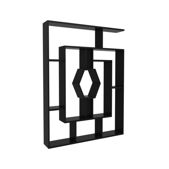 Decorotika Labrina Geometric Design Bookcase - 134 cm H x 134 cm W x 23 cm D Black