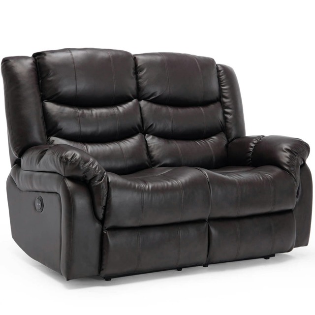 Seattle 2 Seater Electric High Back Bonded Leather Recliner Sofa (Brown)