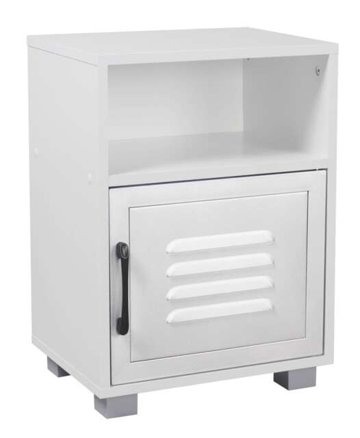Industrial Wooden Bedside Cabinet with Metal-Door White 1