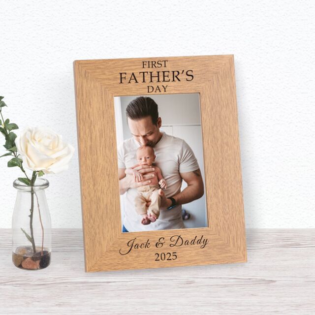 Personalised First Fathers Day Wood Picture Frame 6x4 Fathers Day Dad
