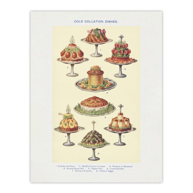 "Cold Collation Dishes Kitchen Decor Mrs Beeton Wall Art Poster Print 12X16"""