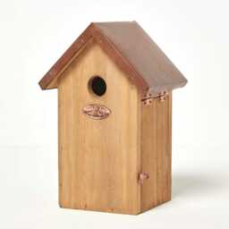 Homescapes Wooden Blue Tit Bird Box House with Copper Roof Brown