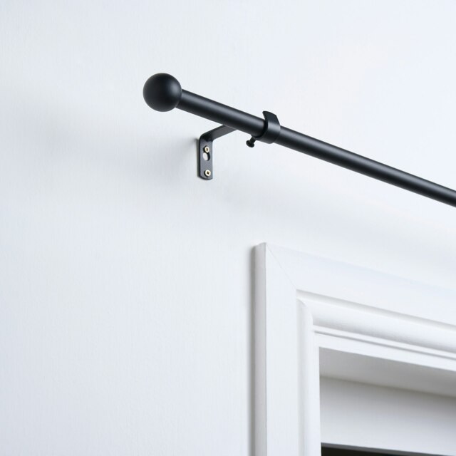 OHS Extendable Metal Finial Ball Ends Wall Mounted Rod Fittings Curtain Pole - Black Black