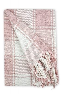 "Comfy Check Collection Recycled Cotton Throw in Blush Pink (50"" x 60"") Pink Pink"