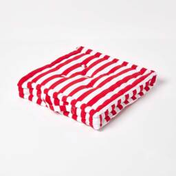Homescapes Cotton Red Thick Stripe Floor Cushion - 40 x 40 cm Red 40 x 40 cm