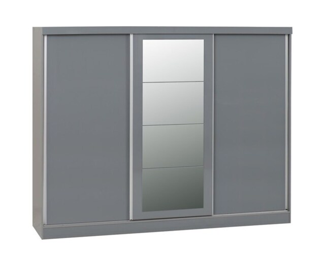 Nevada 3 Door Sliding Wardrobe - L62 x W242.5 x H194 cm - Grey Gloss Grey