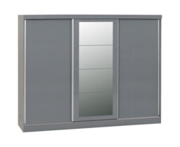 Nevada 3 Door Sliding Wardrobe - L62 x W242.5 x H194 cm - Grey Gloss Grey