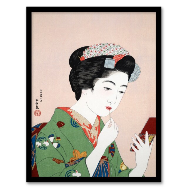 Goyo Hashiguchi Framed Wall Art Print Woman Applying Rouge Lipstick Home Décor