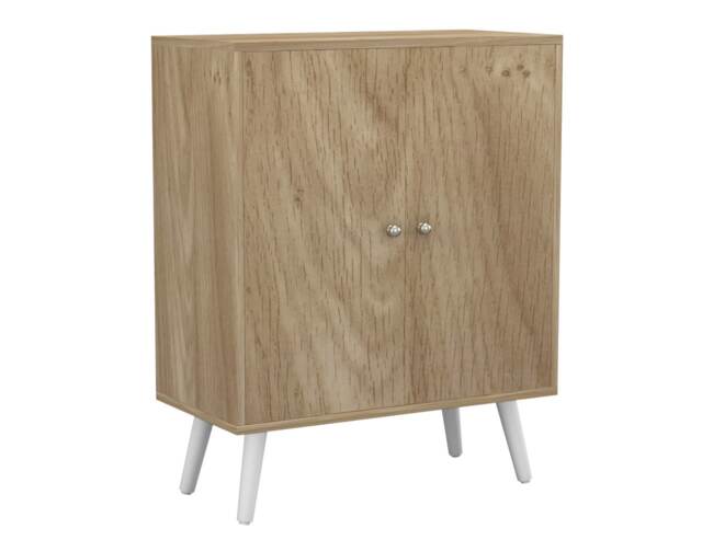 Oak 2-Tier 2-Door Wooden Cabinet With Legs Brown Oak & White 0 x 0 x 0 1