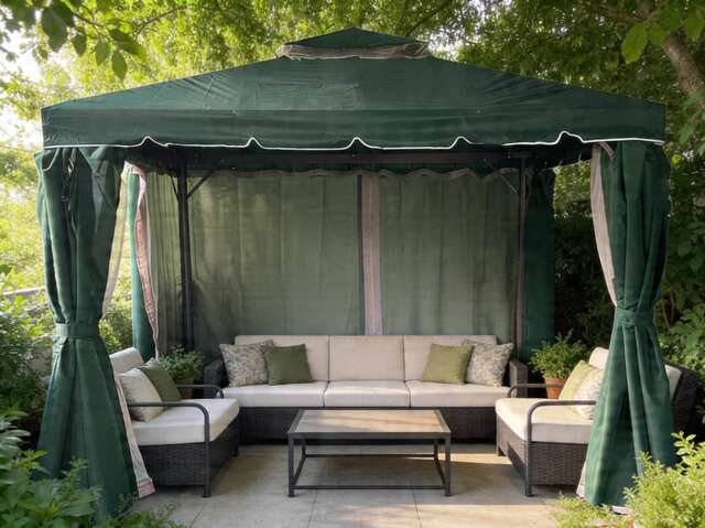 Green Gazebo with Nets Aluminium Frame and Powder coated Steel Roof 3x3x2.75m