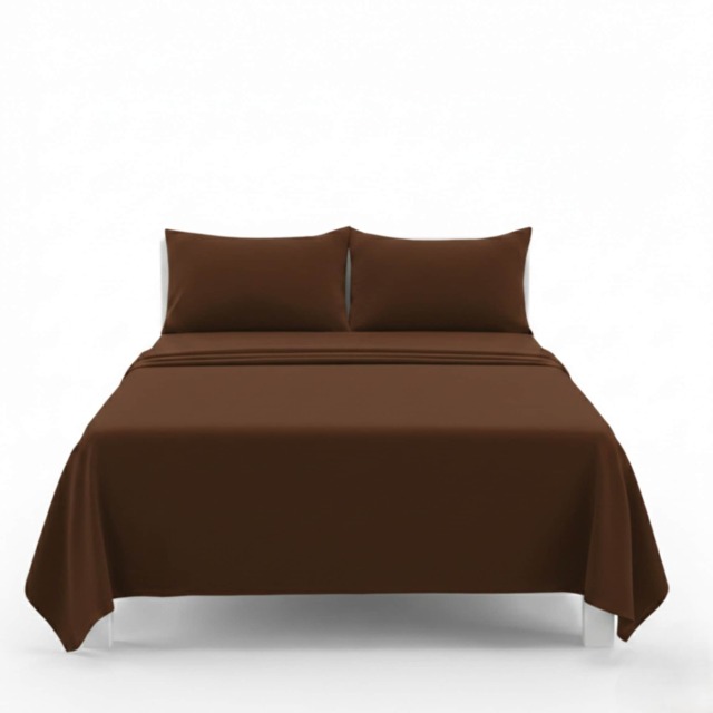 Easy Care Flat Bed Sheet Polycotton Durable Low Maintenance Bedding Brown Single