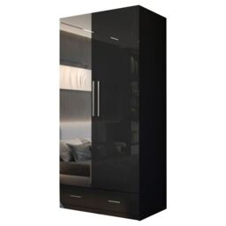 Sliding Wardrobes 4U High Gloss Wardrobe Range with Mirror and Silver Handles - 2 3 or 4 Door Sizes White Black or Grey Finish Black Black 90cm