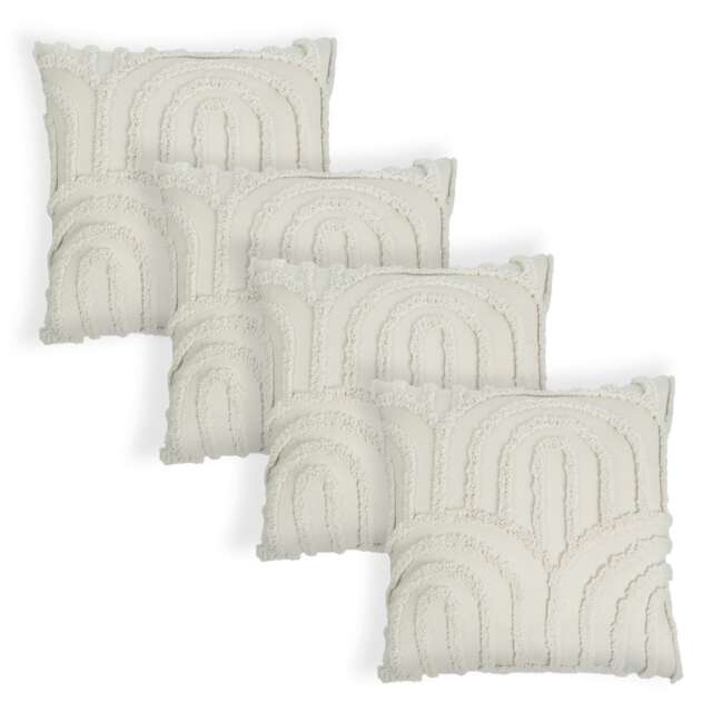 OHS 4 Pack Faux Fur Textured Arch Soft Cosy Plush Tufted Cushion Covers Cream Stone 4