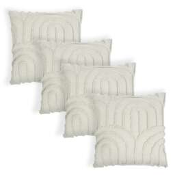 OHS 4 Pack Faux Fur Textured Arch Soft Cosy Plush Tufted Cushion Covers Cream Stone 4