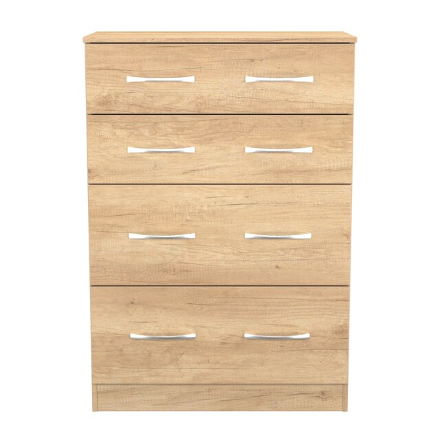 Hampshire 4 Drawer Deep Chest of Drawers in Nebraska Oak (Ready Assembled) Brown Nebraska Oak