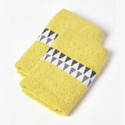 Homescapes Geometric 100% Cotton Face Cloth - Set of 2, Ochre
