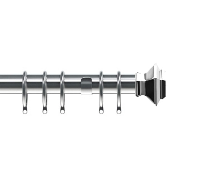 35mm Fixed Length Metal Curtain Pole Set Chrome Aztec Finial 110cm Silver Silver