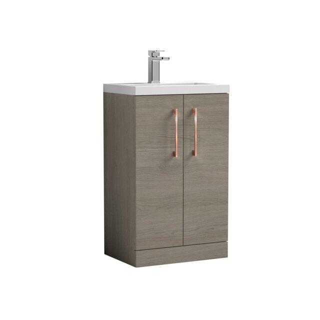 Balterley Level Compact Bathroom Cloakroom Vanity Basin Unit with Polymarble Basin, Handles, Mid Oak Brown Grey Vicenza Oak 840 x 503 x 353mm