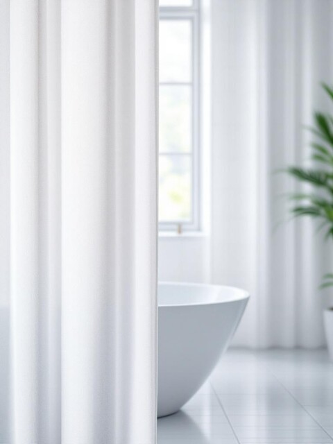 White Polyester 180x200 Shower Curtain (width x drop) w/ Rings