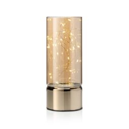 Auraglow Wire Rice Light - Glass Cylinder LED Battery Lantern Gold