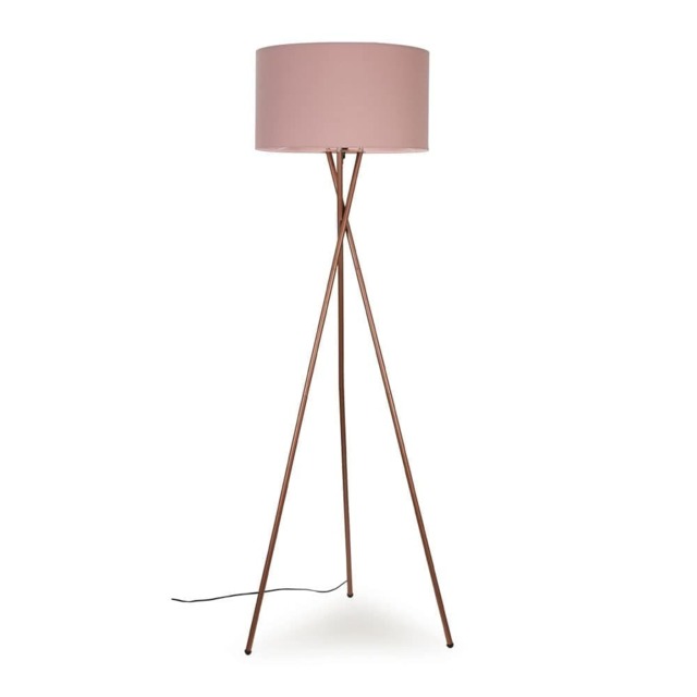 ValueLights Camden Copper Tripod Floor Lamp Pink Shade and Bulb