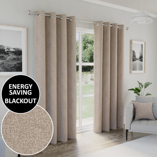 Enhanced Living Austin Blackout, Thermal Natural Curtains with Eyelet Header (PAIR) - 66x90 inch (168x229cm)