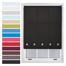 FURNISHED Roller Blinds with Chrome Round Eyelets and Metal Fittings Cut to Size Sheer Window Shade Black Black (W) 210cm x (L) 210cm