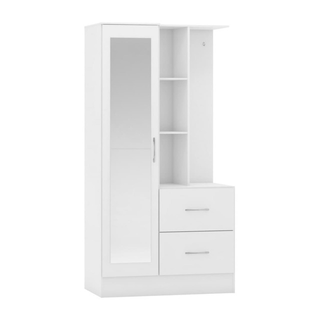 Nevada Mirrored Open Shelf Wardrobe - L52 x W94 x H183.5 cm - White Gloss White