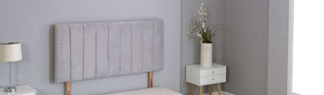 "Silver Plush Velvet 9 Panel Headboard Silver 2FT6 Small Single 26""inch Headboard"