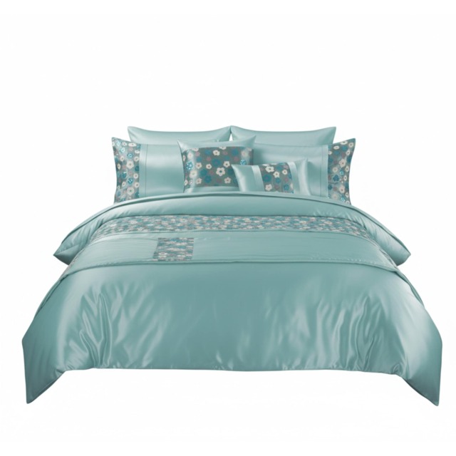 Embroidery Duvet Cover Set Luxury Bedding with Matching Pillowcases Blue Double