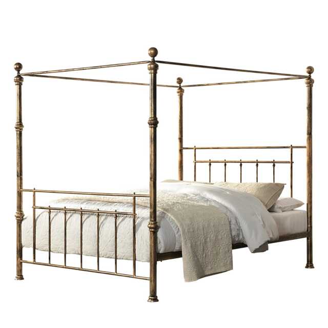 Welwyn Vintage Victorian 4 Poster Antique Brass Metal Bed Frame (King)