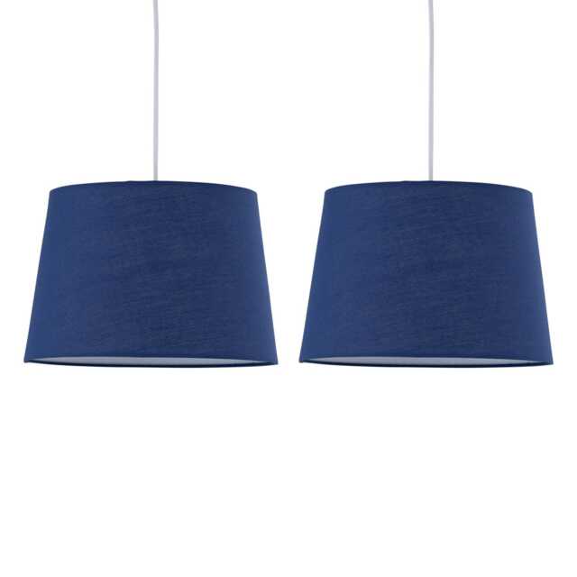Set of 2 Navy Cotton 28cm Tapered Cylinder Pendant or Lamp Shades Blue Medium 2