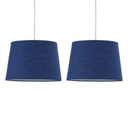 Set of 2 Navy Cotton 28cm Tapered Cylinder Pendant or Lamp Shades Blue Medium 2