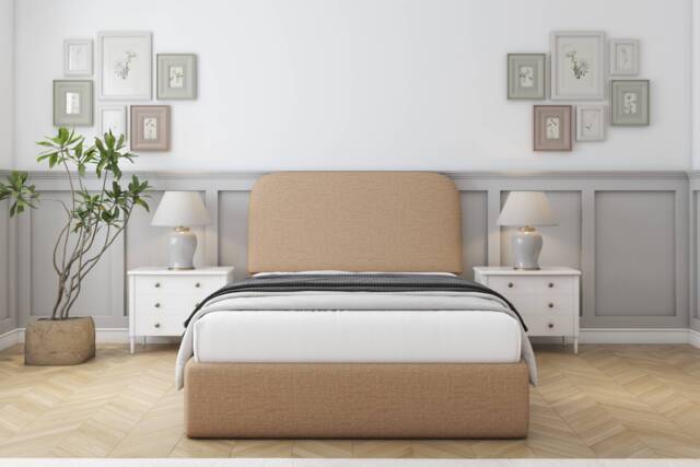 "Sloomy Belvoir Latte Dumfries Bed Frame With Mattress With 45"" Upholstered Headboard 6' Super King"