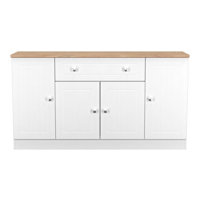 Cambridge 4 Door 1 Drawer Wide Sideboard in Porcelain Ash & Bardolino Oak (Ready Assembled) White Porcelain Ash & Bardolino Oak