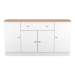 Cambridge 4 Door 1 Drawer Wide Sideboard in Porcelain Ash & Bardolino Oak (Ready Assembled) White Porcelain Ash & Bardolino Oak