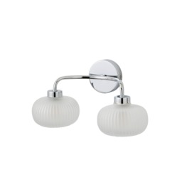 ValueLights Amaia Pair Chrome IP44 2 Way Frosted Ribbed Glass Wall Lights Chrome