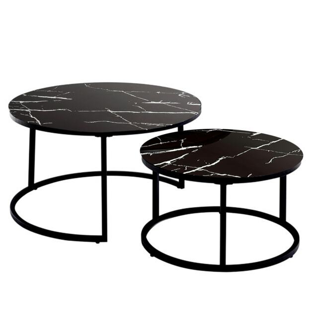 Round Coffee Table Set of 2 Nest of Tables Marble Glass Coffee Table Living Room Multi