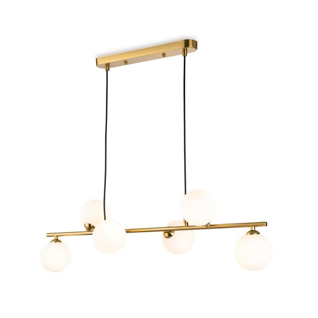 Groves Globe/Lando 6 Light Pendant Brushed Brass with Opal White Glass 6xG9