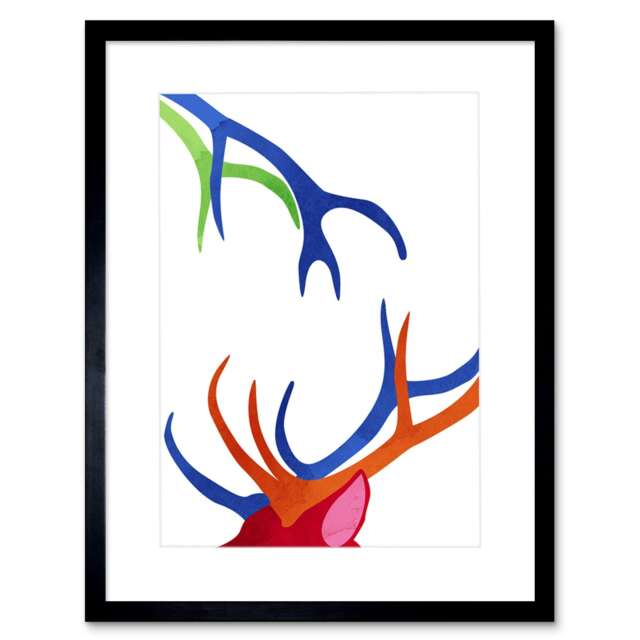 "Bright Colourful Scottish Wildlife Deer Antlers 9x7"" Black Framed Wall Art Print"