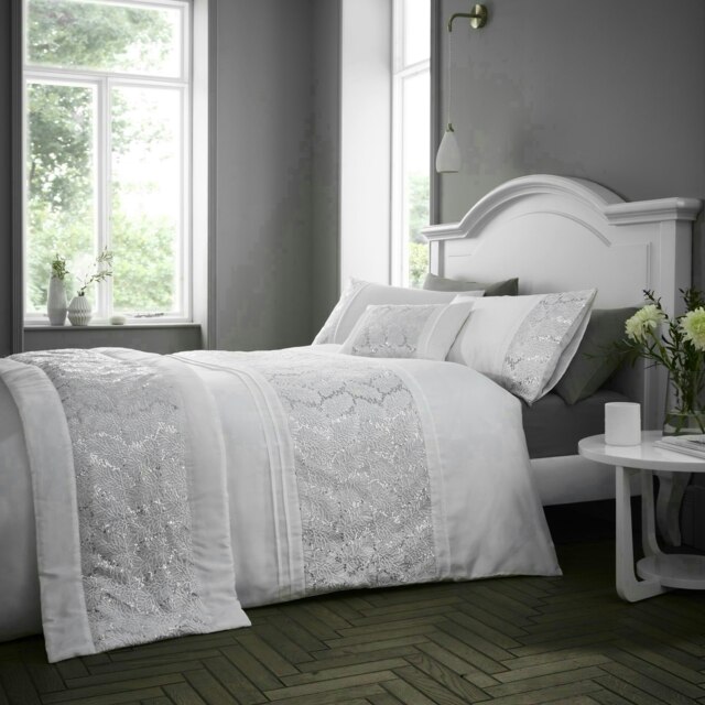 Portfolio Home Rouen Embellished Sequins Bedding Duvet Cover Set White Super King