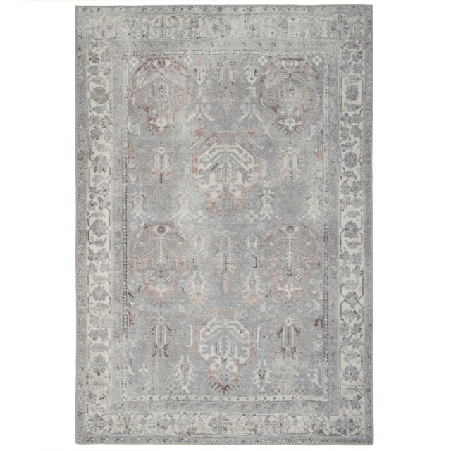 KUKOON Greige Distressed Floral Medallion Non Slip Washable Low Pile Rug 120cm x 170cm Grey