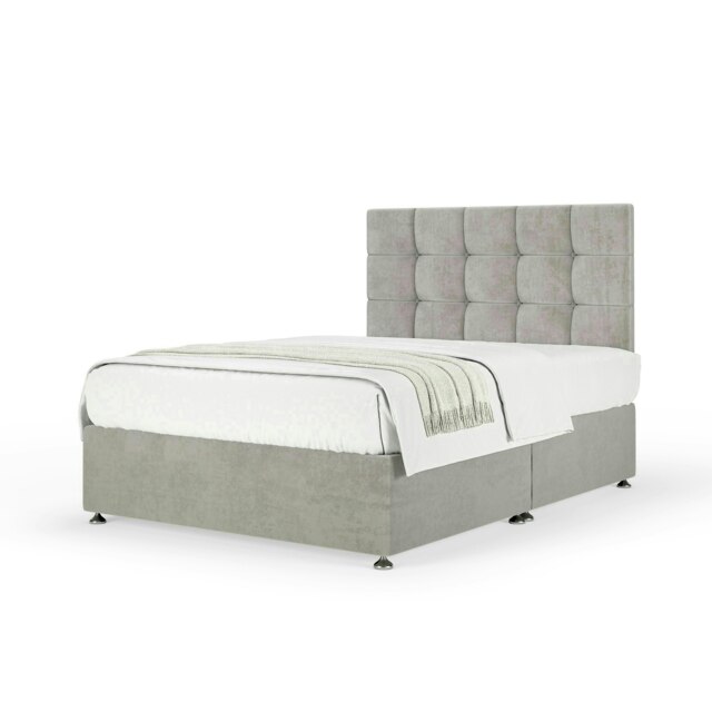 Neptune Spring Seal Grey Naples Velvet Divan Set And Pearl Headboard Double