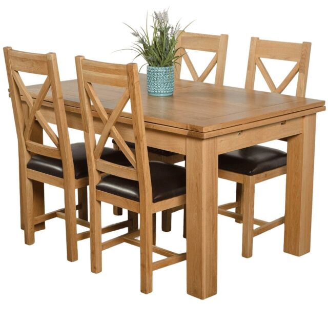 Richmond 140-220cm Oak Extending Dining Table and 4 Berkeley Leather Chairs Brown Brown
