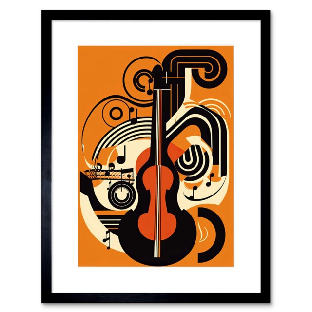 "Abstract Guitar Graphic Music 9x7"" Black Framed Wall Art Print"