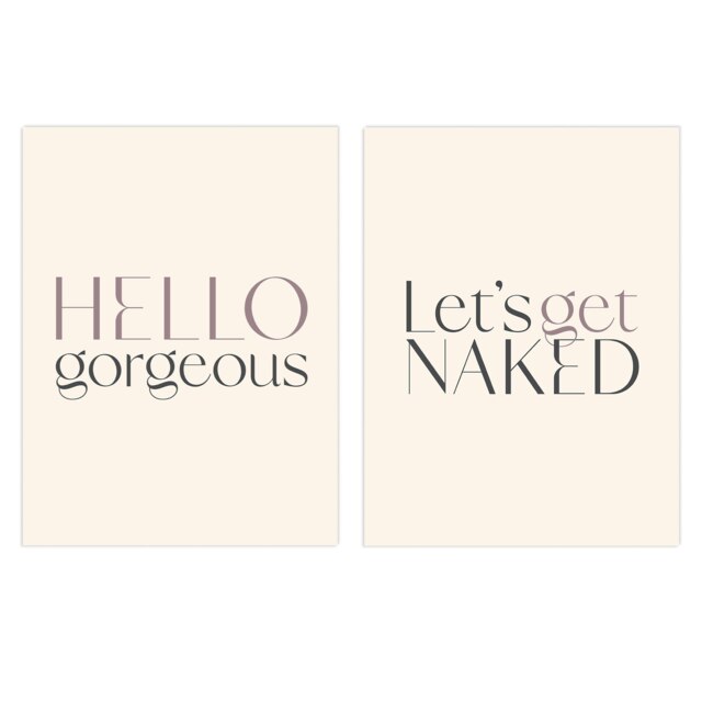 Set of 2 Bedroom Art Hello Gorgeous Let's Get Naked Stylish Modern Wall Art Prints 12x16 Inch